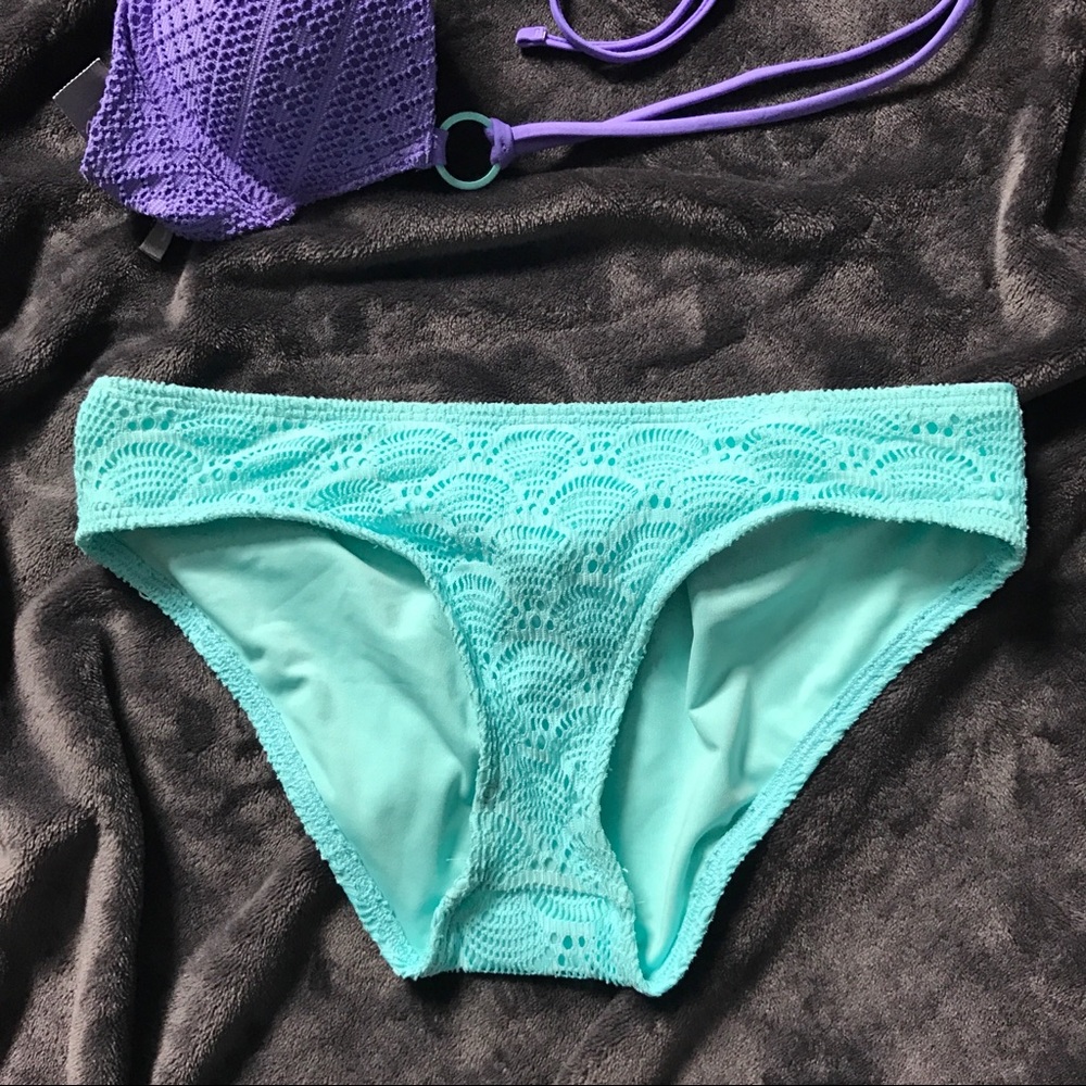 Aerie Teal Crochet "Swim Hipster" Bikini Bottoms